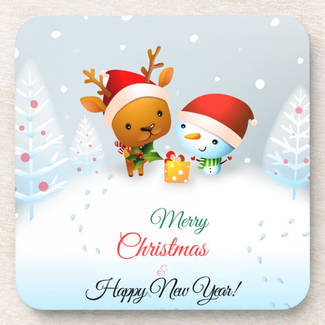 Dessous-de-verre Joyeux Oreiller de la carte de Noël (Devant)