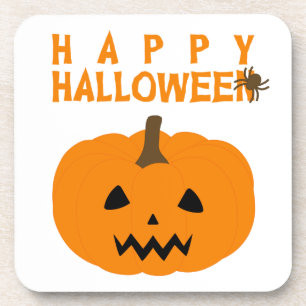 Dessous-de-verre Joyeux texte et Citrouille d'Halloween en blanc