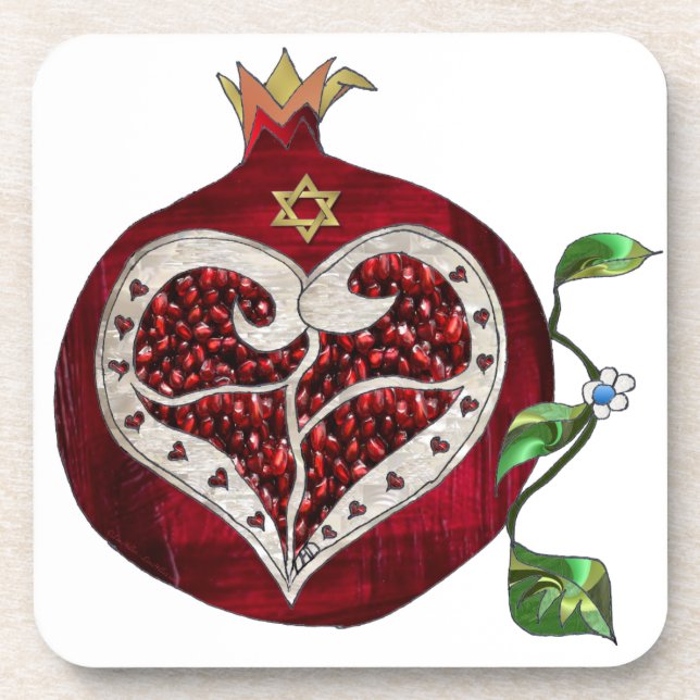 Dessous-de-verre Judaica Pomegranate Heart Hanoukka Rosh Hashanah (Devant)