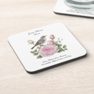 Dessous-de-verre Juin Mois de naissance Fleur Rose Élégant Annivers
