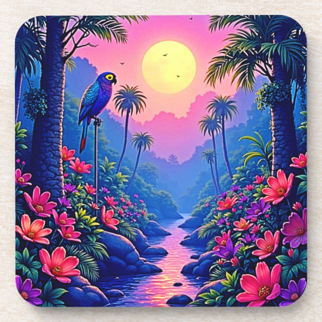 Dessous-de-verre Jungle Lune Blue Parrot Paradise (Devant)