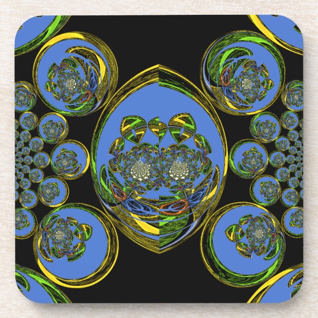 Dessous-de-verre Kaleidoscope bleu et jaune Imprimer (Devant)