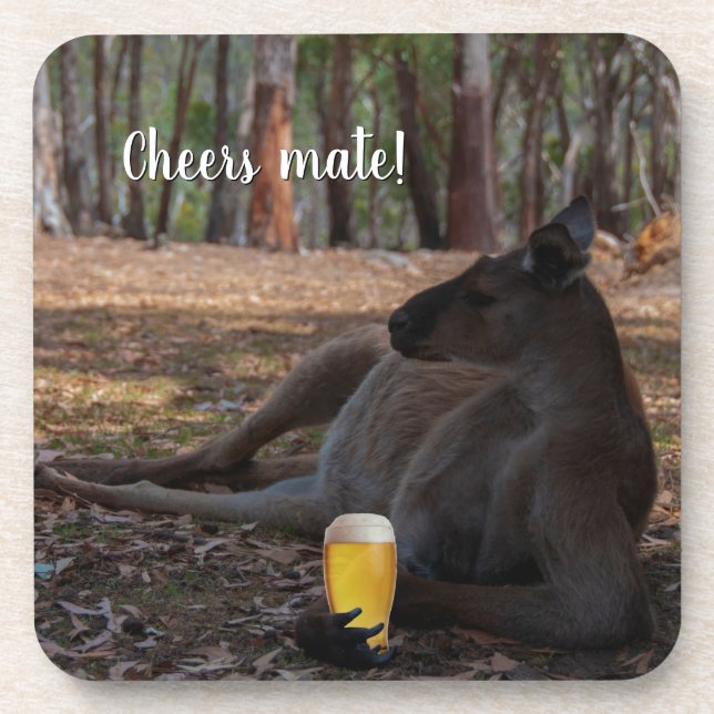Dessous-de-verre Kangaroo Relaxing with Beer Australia Funny (Devant)