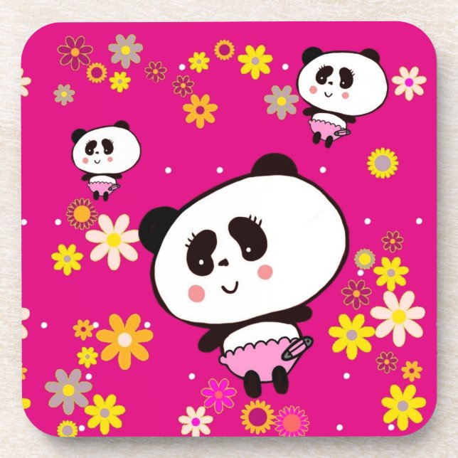 Dessous-de-verre Kawaii Panda Bear Baby Girly Doodles par LeahG (Devant)