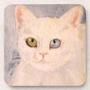 Dessous-de-verre Kitten blanc avec oeil bleu et boisson aux yeux ve