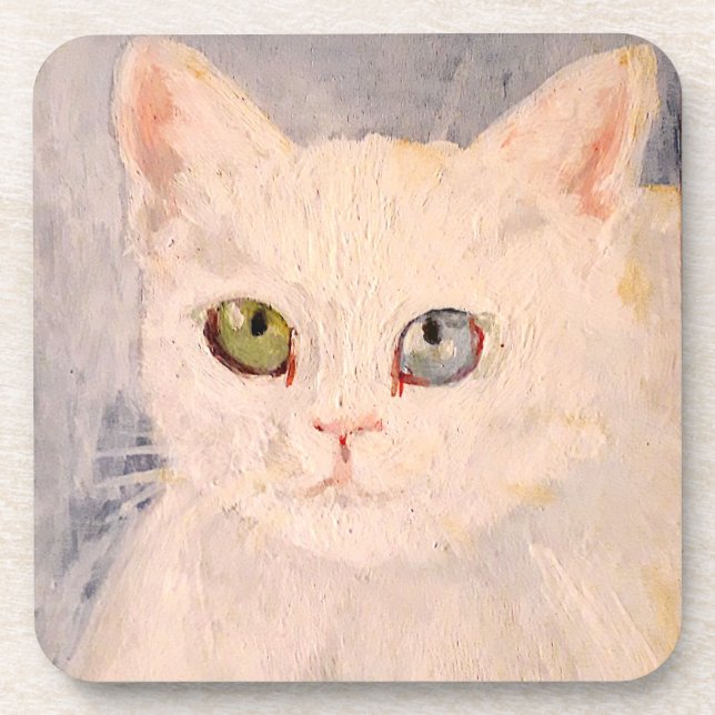 Dessous-de-verre Kitten blanc avec oeil bleu et boisson aux yeux ve (Devant)