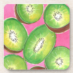Dessous-de-verre Kiwi sur cocktail rose napkin néon vert et rose