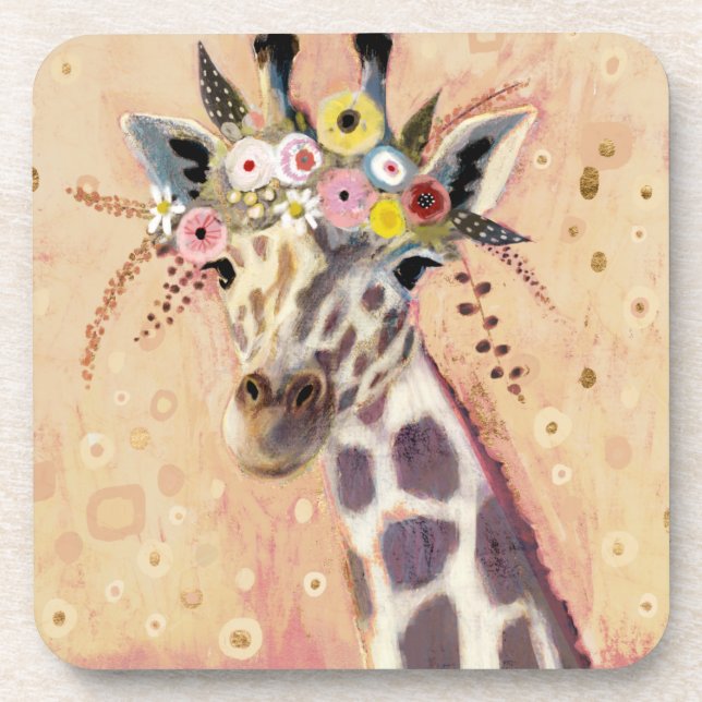 Dessous-de-verre Klimt Giraffe | Orné De Fleurs (Devant)