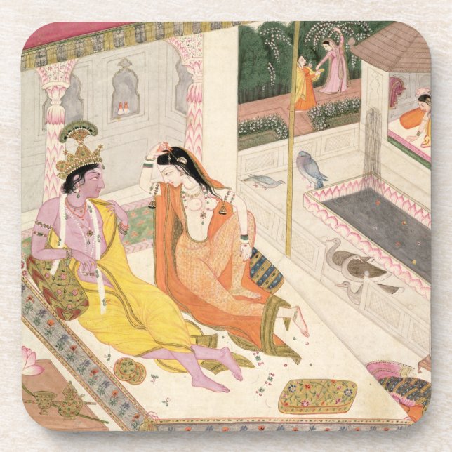 Dessous-de-verre Krishna et Radha sur un lit dans un palais de (Devant)