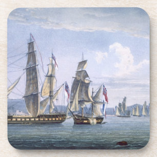 Dessous-de-verre La capture de Le Sparviere le 3 mai 1810, engr