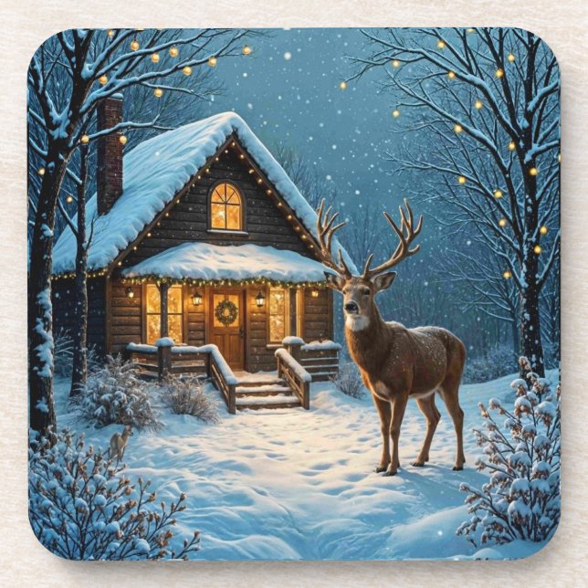 Dessous-de-verre La visite de Noël enneigée de Big Buck (Devant)