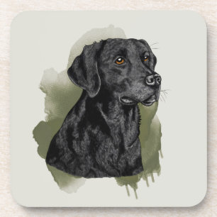 Dessous-de-verre Labrador Retriever noir, art à l'aquarelle sur fon