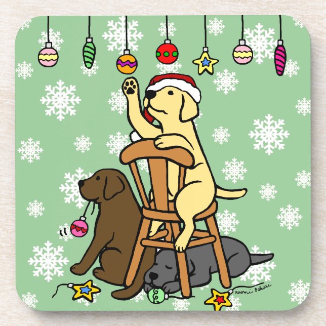 Dessous-de-verre Labradors et bande dessinée d'ornements de Noël (Devant)