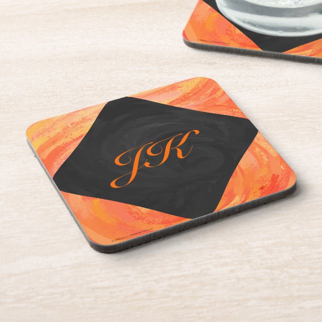 Dessous-de-verre Lac Fire Orange et Monogramme noir (Côté gauche)