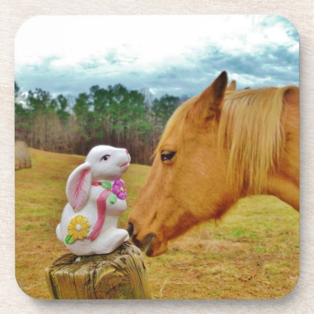 Dessous-de-verre Lapin blanc et Cheval jaune (Devant)
