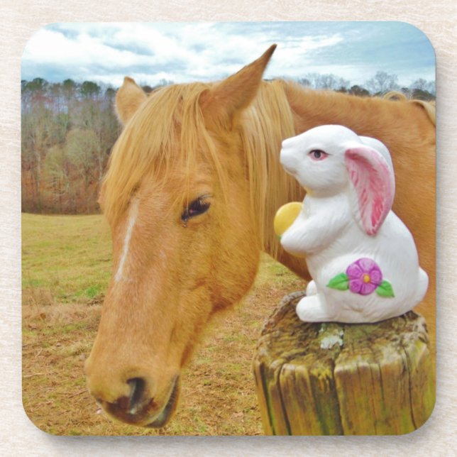 Dessous-de-verre Lapin blanc et cheval jaune blond (Devant)