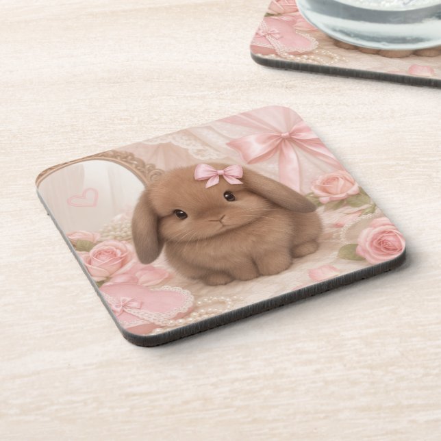 Dessous-de-verre lapin coquet rose (Côté gauche)