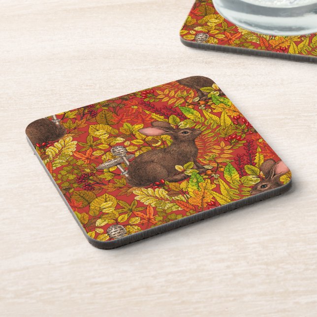 Dessous-de-verre Lapin d'automne en rouge (Côté gauche)