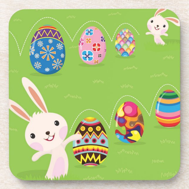 Dessous-de-verre Lapin de Pâques espiègle avec les oeufs peints (Devant)
