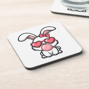 Dessous-de-verre Lapin Kawaii joueur avec bulle de Bubble Gum
