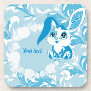 Dessous-de-verre Lapin Personnalisé Mignon Bleu Kawaii