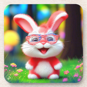 Dessous-de-verre Lapin rouge avec lunettes américaines dessin animé