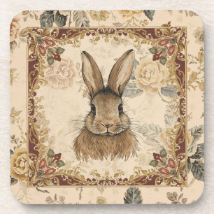 Dessous-de-verre Lapin Vintage, Lapin Mignon avec Motif de Fleurs