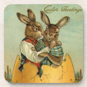 Dessous-de-verre lapins dans un oeuf d'or, Vintage de Pâques victor