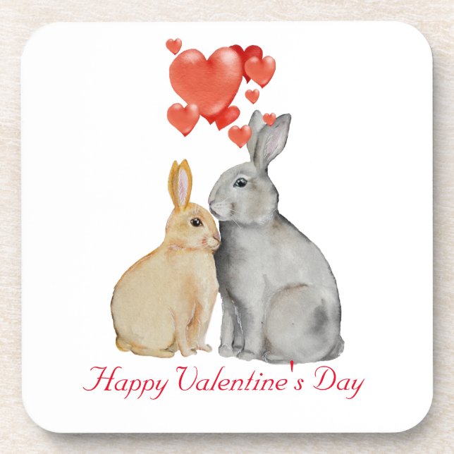Dessous-de-verre lapins d'aquarelle Heureuse Sainte-Valentin (Devant)