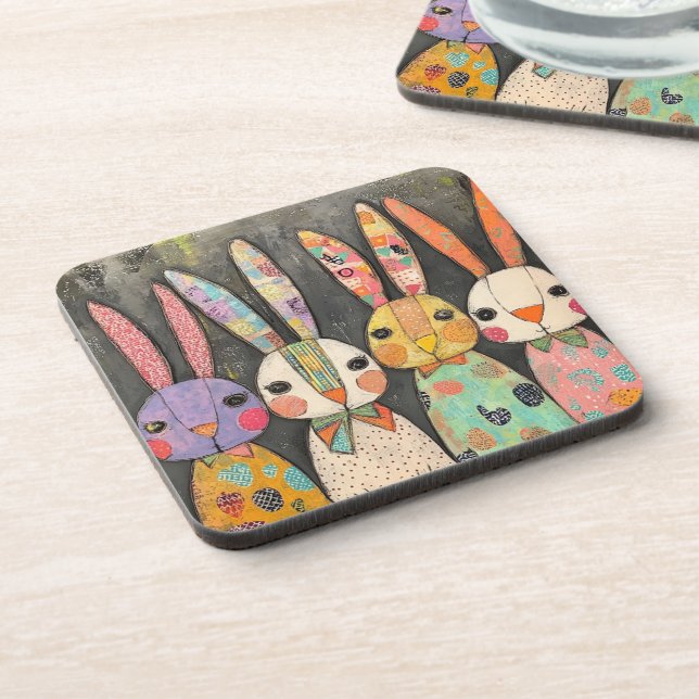 Dessous-de-verre Lapins de Pâques fantaisistes en patchwork (Côté gauche)