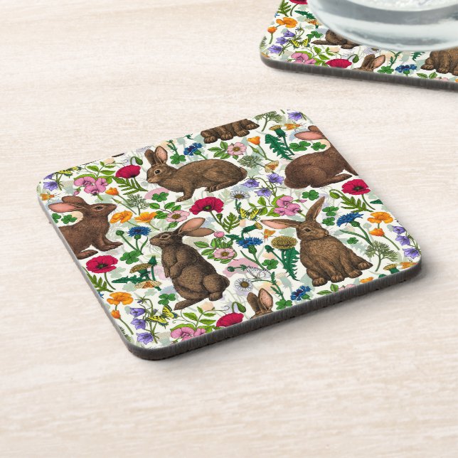 Dessous-de-verre Lapins et fleur sauvage (Côté gauche)