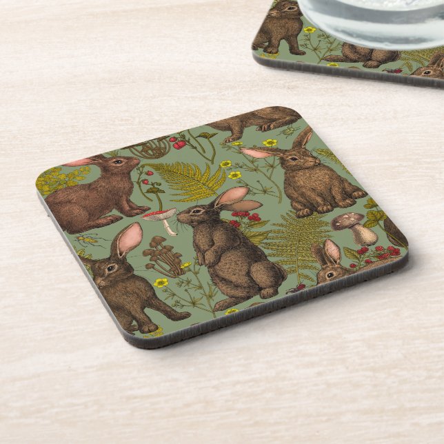 Dessous-de-verre Lapins et flore boisée Beverage Coaster (Côté gauche)