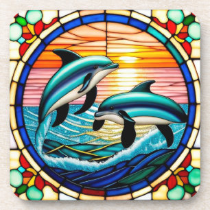 Dessous-de-verre L'art du verre tendu avec les dauphins qui saute a