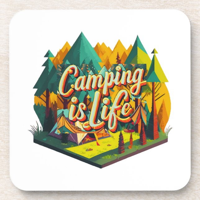 Dessous-de-verre Le camping est la vie (Devant)