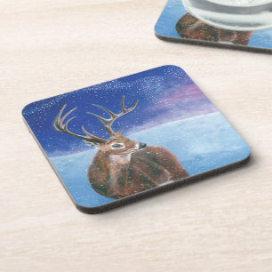 Dessous-de-verre Le Cerf rouge Cervus elaphus et paysage hivernal