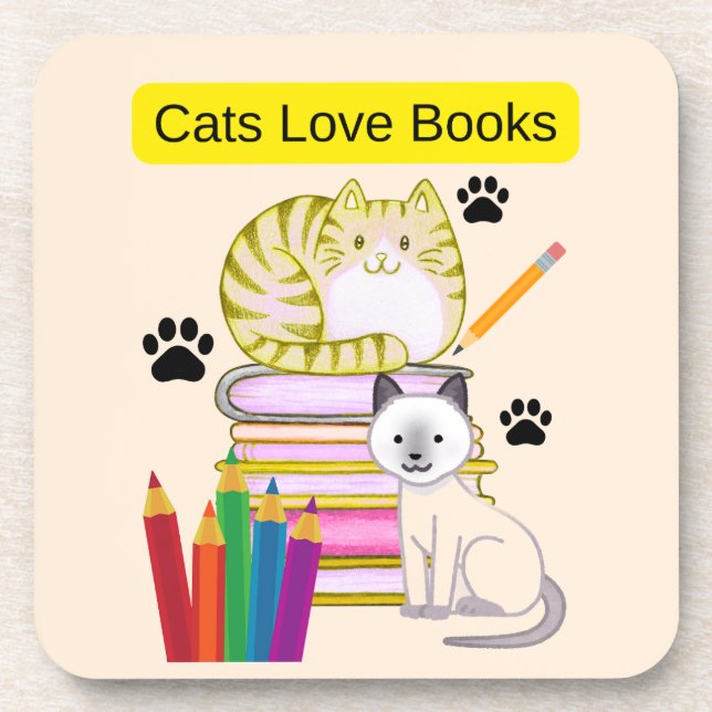Dessous-de-verre Le chat aime les livres (Devant)