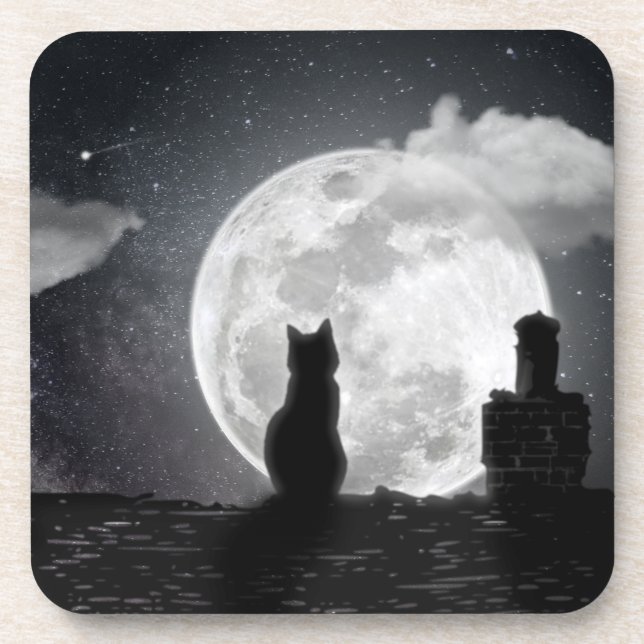 Dessous-de-verre Le chat rêve de lune (Devant)