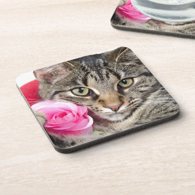 Dessous-de-verre Le chat tigré mignon avec s'est levé (Côté gauche)
