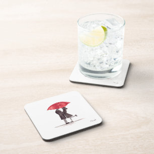 Dessous-de-verre Le couple romantique de Saint Valentin avec parapl