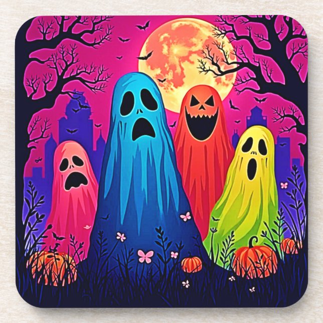 Dessous-de-verre Le design de la fête d'Halloween de Neon Ghosts (Devant)