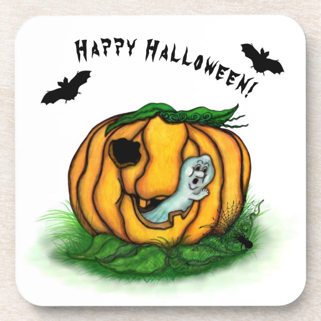 Dessous-de-verre Le fantôme d'Halloween, chauve-souris, fantôme et  (Devant)