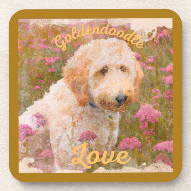 Dessous-de-verre Le merveilleux Goldendoodle dans un champ de fleur (Devant)