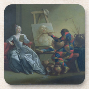 Dessous-de-verre Le peintre de harlequin, c.1742 (huile sur la