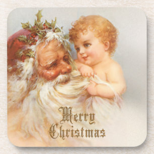 Dessous-de-verre Le père noël vintage avec l'enfant de sourire