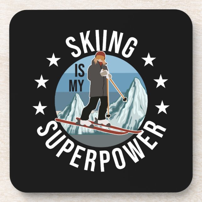 Dessous-de-verre Le Ski Est Ma Superpuissance (Devant)