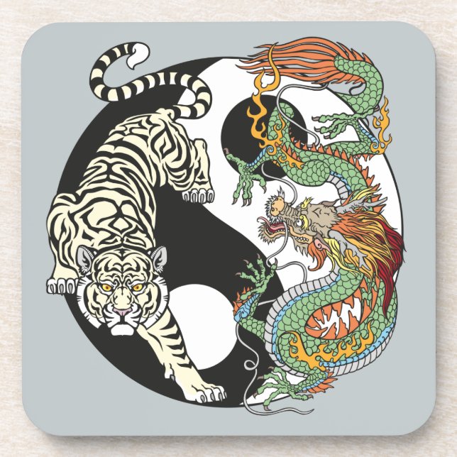 Dessous-de-verre Le tigre blanc contre le dragon vert dans le Yin y (Devant)