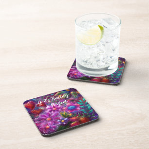 Dessous-de-verre Le Timing de Dieu est parfait Floral Abstrait rose