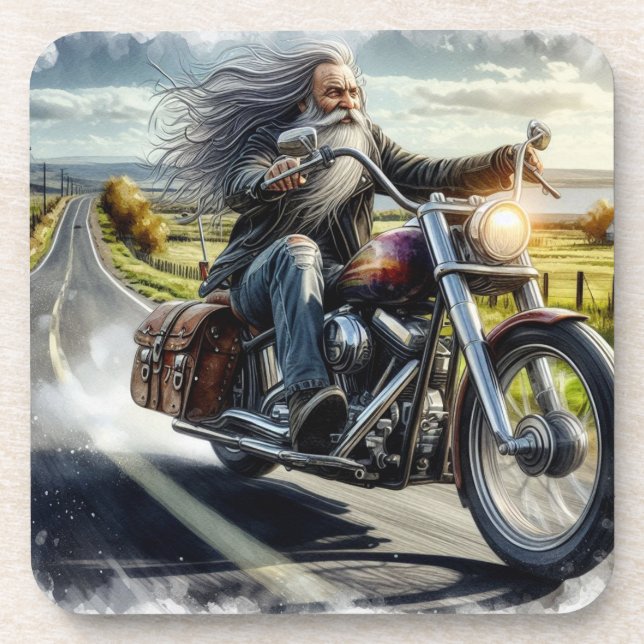 Dessous-de-verre Le Vieux Biker [Ensemble de 6] (Devant)