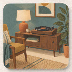 Dessous-de-verre Lecteur de disques vinyles cosy dans une pièce sar