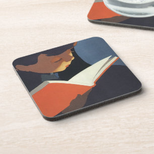 Dessous-de-verre Lecture vintage d'un livre à partir de la biblioth